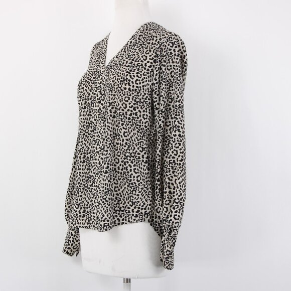 Express Top Sz SP Black Tan Animal Print V Neck 100% Polyester Top - Picture 3 of 12